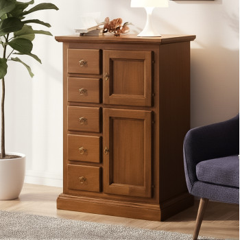 Stipo 5 cassetti 2 ante in legno massello di pioppo