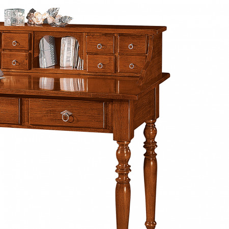 Scrittoio 10 cassetti, legno pioppo, dettaglio gambe tornite