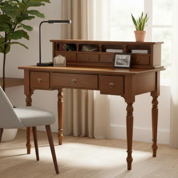 Scrittoio 7 cassetti in legno massello con alzatina