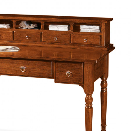 Scrittoio 7 cassetti legno di pioppo dettaglio alzatina