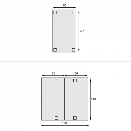 Disegno misure tavolo a libro allungabile 140x80 a 140x160