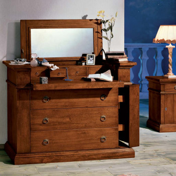 Comò in legno massello di pioppo con ribalta aperta