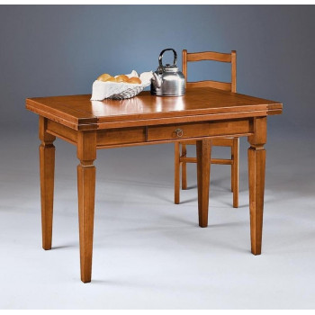 Tavolo libro allungabile con cassetto, dettaglio legno