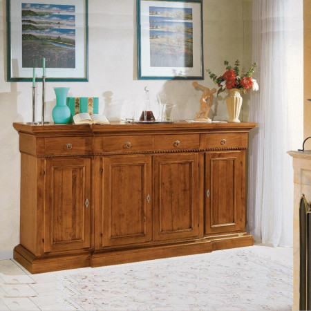 Credenza classica in legno massello con cornice intagliata