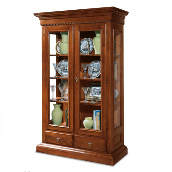 Vetrinetta 2 ante 2 cassetti in legno, dettagli vetro