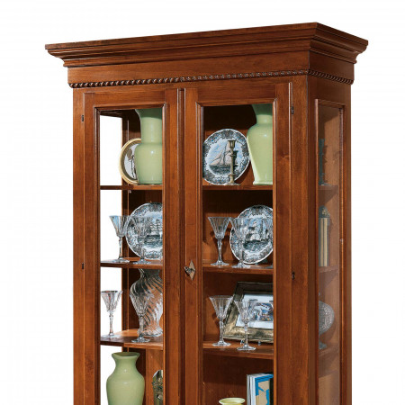 Vetrinetta 2 ante 2 cassetti in legno con decorazione cornice