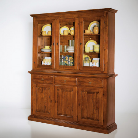 Credenza con vetrina in legno massello, dettagli ante
