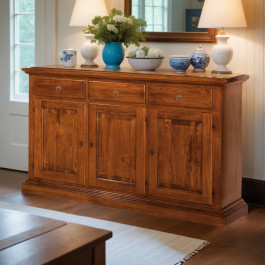 Credenza con vetrina in legno massello, dettagli ante