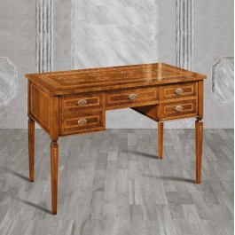 Scrittoio intarsiato in legno con 5 cassetti