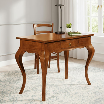 Scrittoio classico in legno con gambe curvate e cassetto