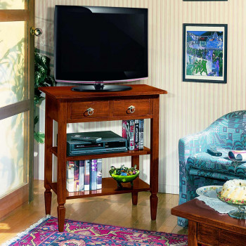 Porta tv con 2 cassetti in legno, dettaglio ambientazione classica