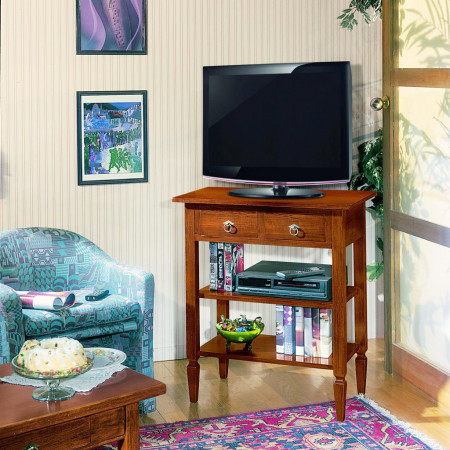 Porta TV in legno massello con 2 cassetti