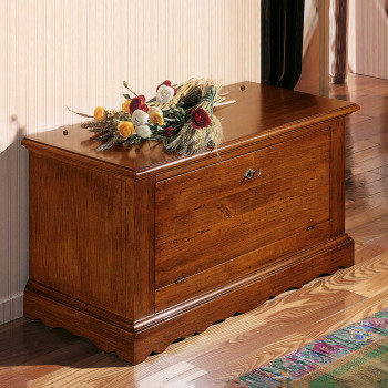 Cassapanca con ribalta, legno massiccio, dettaglio frontale