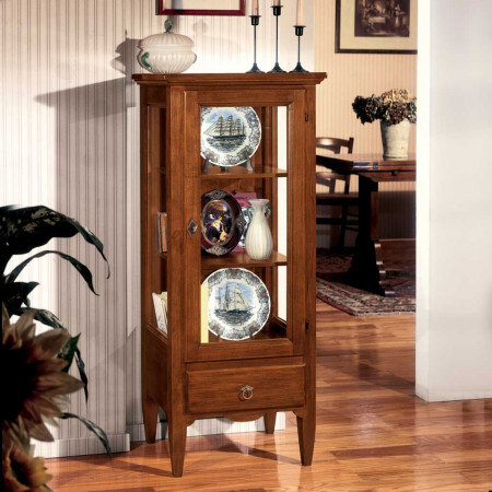 Vetrinetta classica con piatti esposti, legno di pioppo