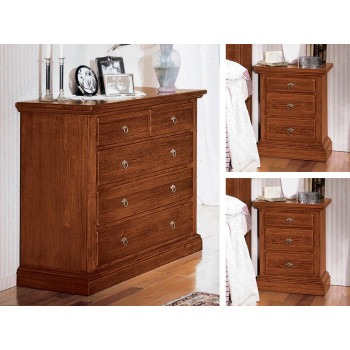 Gruppo notte classico con comò in legno e due comodini