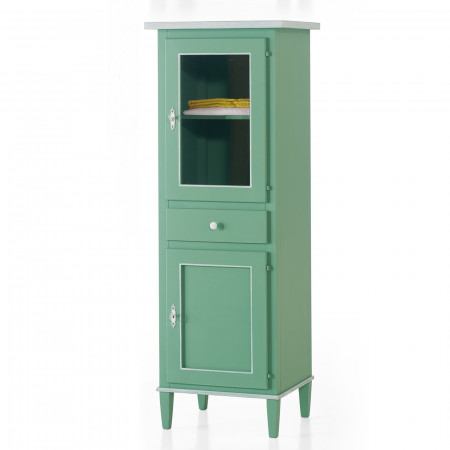 Vetrinetta 2 ante 1 cassetto, colore verde, legno massello