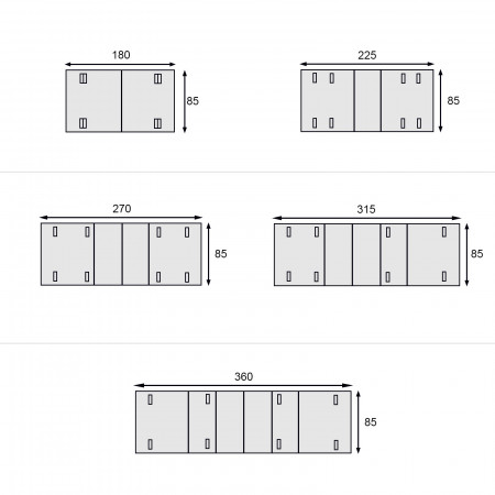Schema misure Tavolo riquadrato allungabile 180x85 a 360x85