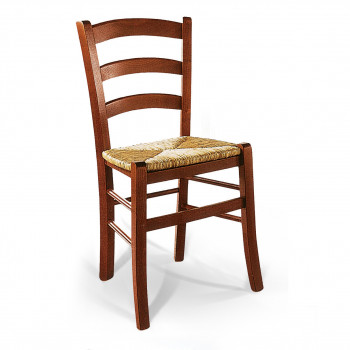 Sedia in faggio con fondo in paglia e traverse robuste