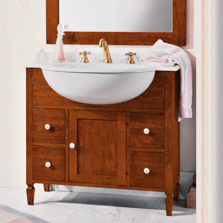 Bagno completo con mobile in legno pioppo e specchiera