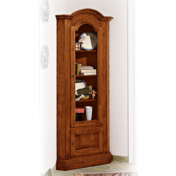 Mobile angolo 2 ante in legno massello con vetro