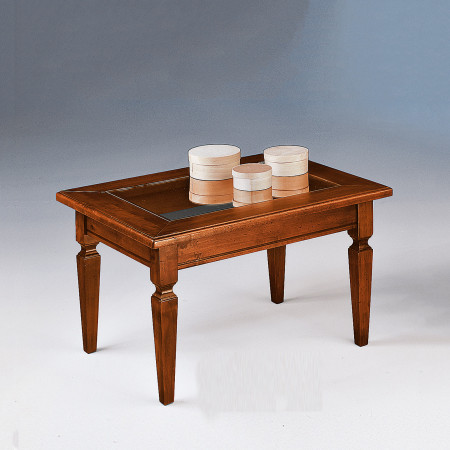 Tavolino vetro 80x60 con gambe a spillo in legno