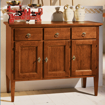 Credenzina 3 ante 3 cassetti legno massello dettaglio frontale