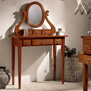 Consolle classica con alzatina e specchiera, dettaglio legno