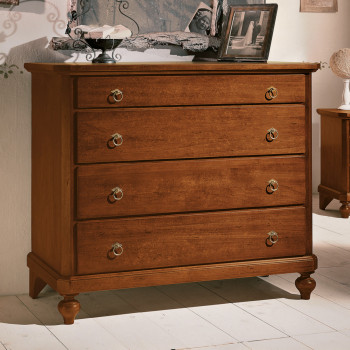 Comò 4 cassetti in legno massello con cornici sporgenti