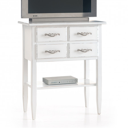 Porta tv alto con 4 cassetti, dettaglio struttura laccata bianca