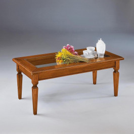 Tavolino vetro 80x60 con struttura in legno di pioppo