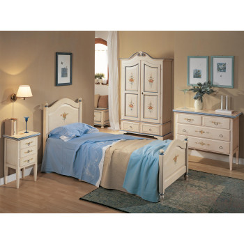 Cameretta classica in legno laccata, dettaglio cassetti decorati