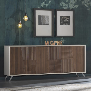 Madia moderna 3 ante in noce canaletto effetto cannettato