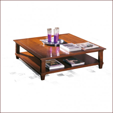 Tavolino New Classical quadrato con piano in legno di noce