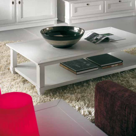Tavolino new classical rettangolare, dettaglio piano bianco