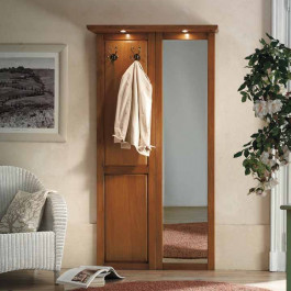 Mobile da ingresso con specchio t21, legno e faretti Mobile da ingresso con specchio t21 e appendiabiti