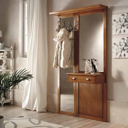 Mobile da ingresso con specchio t23, legno toulipier e ganci in ferro