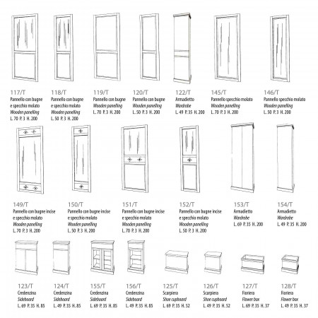 Mobile da ingresso con specchio t23 con dettagli in legno
