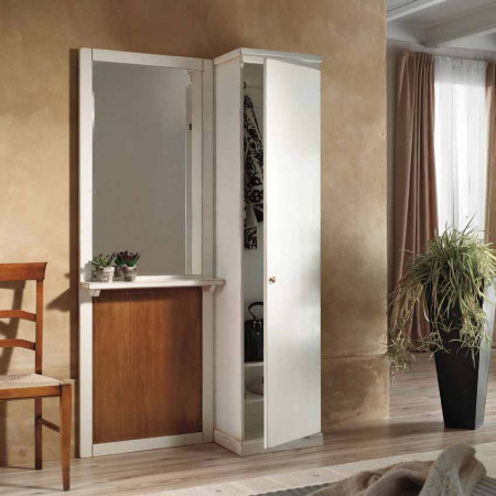 Mobile da ingresso con specchio t32 legno massello bianco
