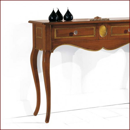 Consolle sagomata con due cassetti, dettagli legno