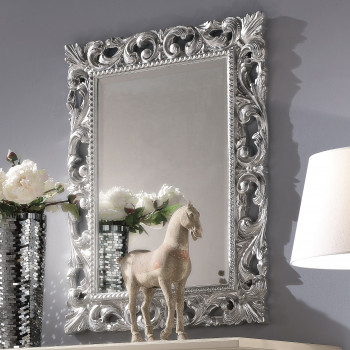 Specchiera barocca cornice foglia argento con dettagli floreali