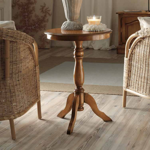 Tavolino rotondo gambette, legno massello e mdf noce