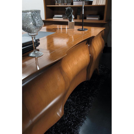 Libreria sagomati base con alzata, dettaglio legno noce