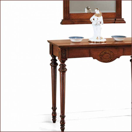 Consolle con gambe tornite e zigrinate, dettaglio del legno