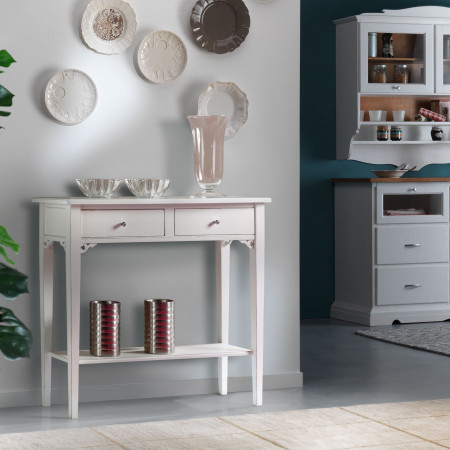 Consolle country 2 cassetti con pianetto, dettaglio gambe