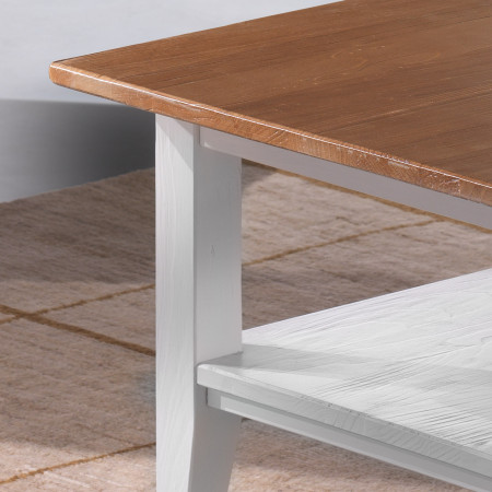 Tavolino rettangolare con pianetto, dettaglio del piano in legno