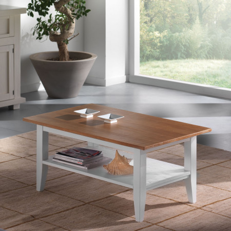 Tavolino rettangolare con pianetto bianco e marrone