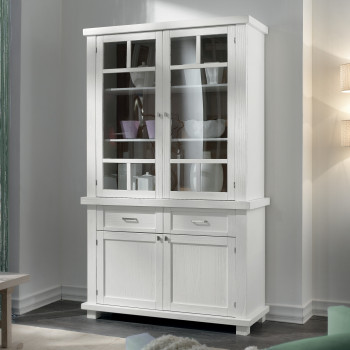 Credenza natura con alzata, dettaglio vetro molato