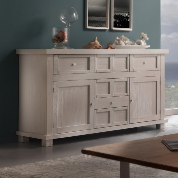 Credenza natura con 2 ante 5 cassetti, dettaglio legno