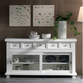 Credenza natura 3 ante 3 cassetti dettaglio base legno