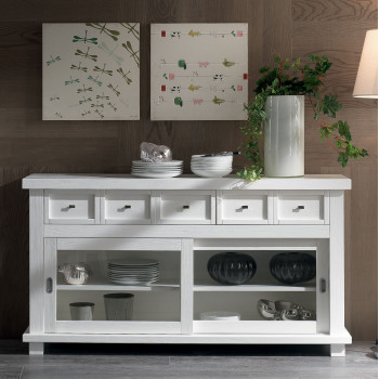 Credenza natura due ante scorrevoli con cassetti